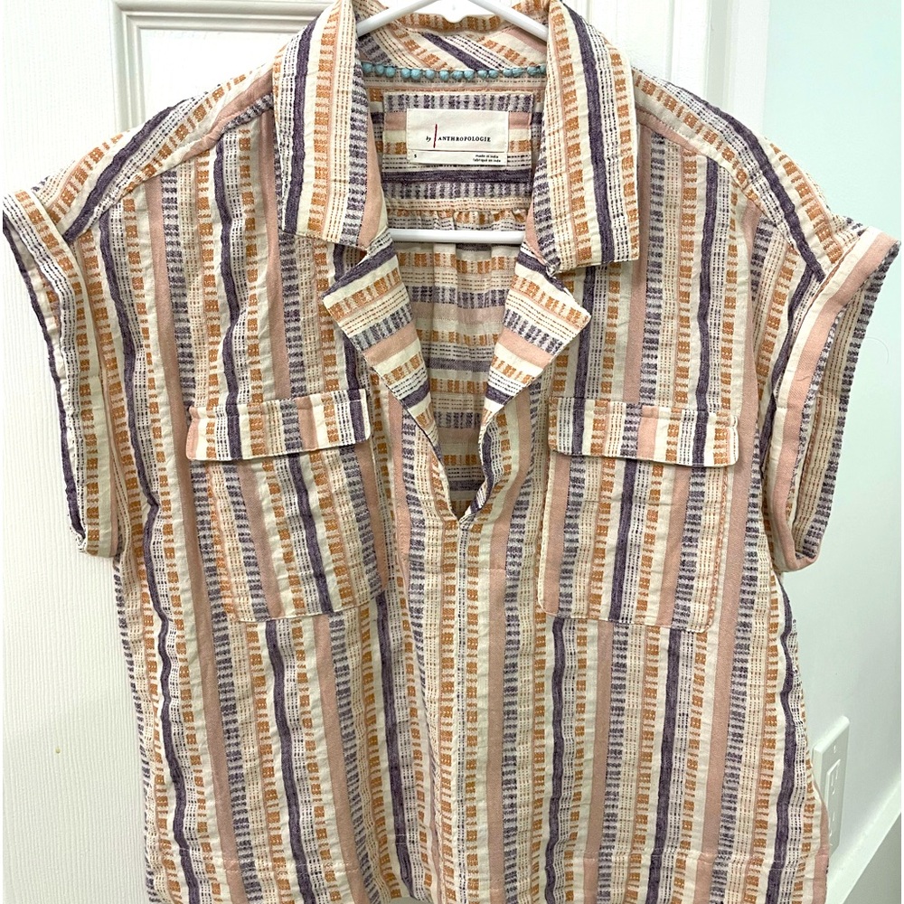 Anthropology short sleeve cotton popover top